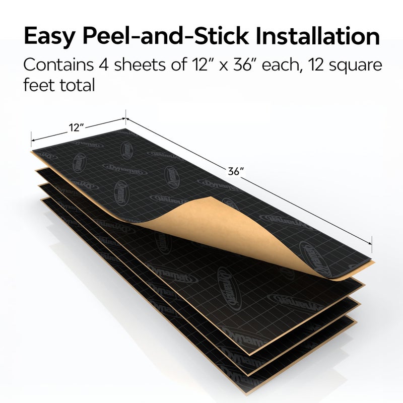Dynamat Xtreme Sound Deadening Car Insulation Door Kit 10435 â€“ Pre Cut Noise Dampening Kit for 2 Standard Car Doors â€“ Easy Self Adhesive Install â€“ Made in USA â€“ 4 Sheets 12â€x36â€ Each, 12 sq ft total - Image 4